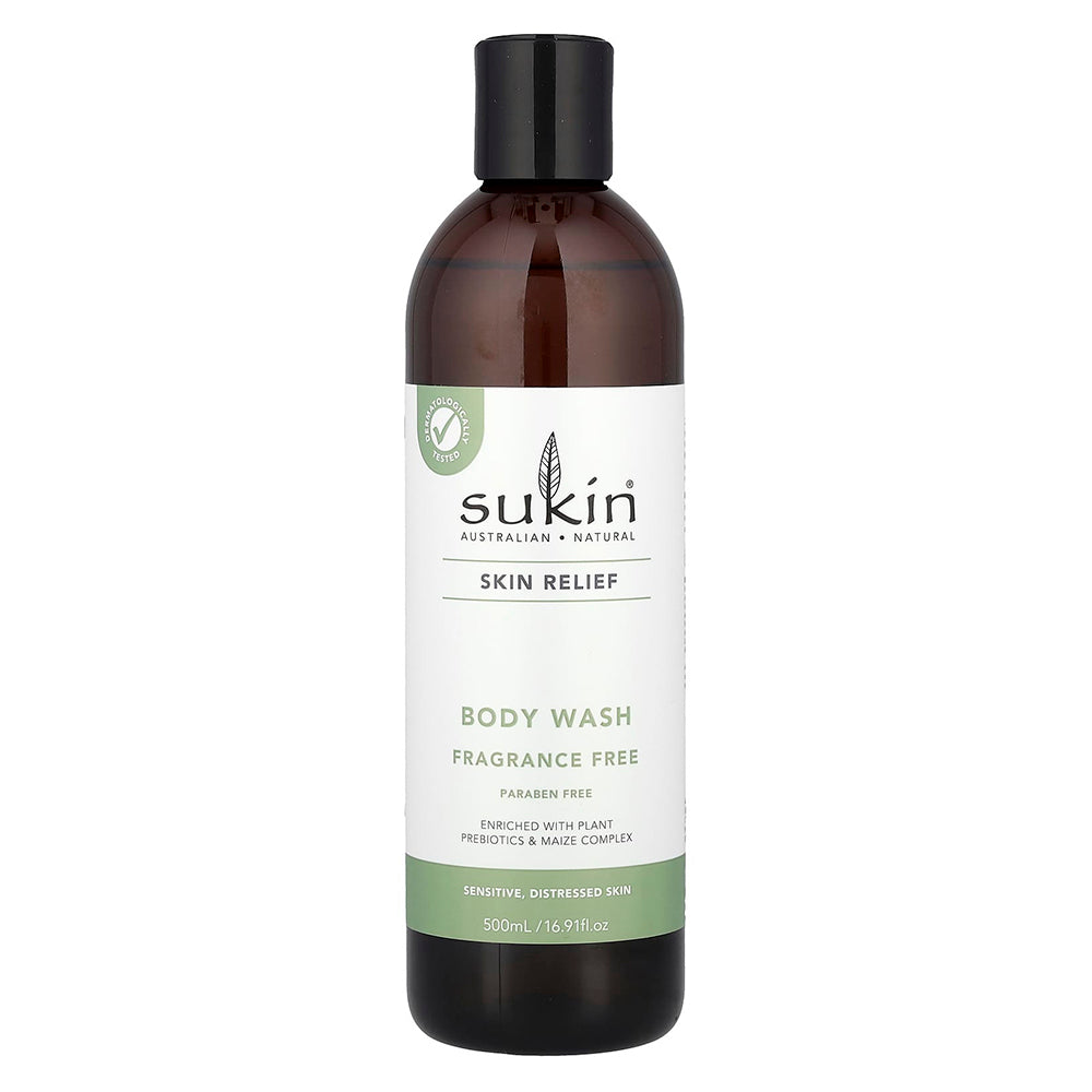 Sukin Skin Relief Body Wash Sensitive Distressed Skin Cleanse Away Impurities with gentle Fragrance Free 16.91Oz (500ml)